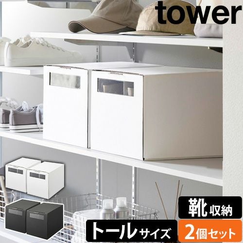 山崎実業 窓付きシューズボックス タワー 2個組 トール 4756 4757 靴箱