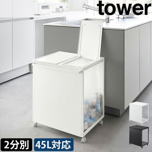 山崎実業 蓋付き目隠し分別ダストワゴン タワー 45L 2分別 1820 1821